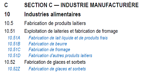 Insee – Exemple-Extrait-rubriques-section-C-NAF
